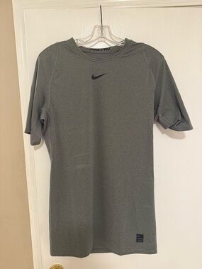 Nike Gray Short-Sleeve Dri-FIT Training Tee with Black Swoosh